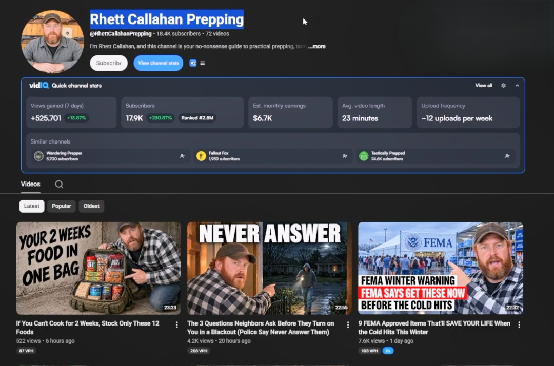 youtube频道 Rhett Callahan Prepping 